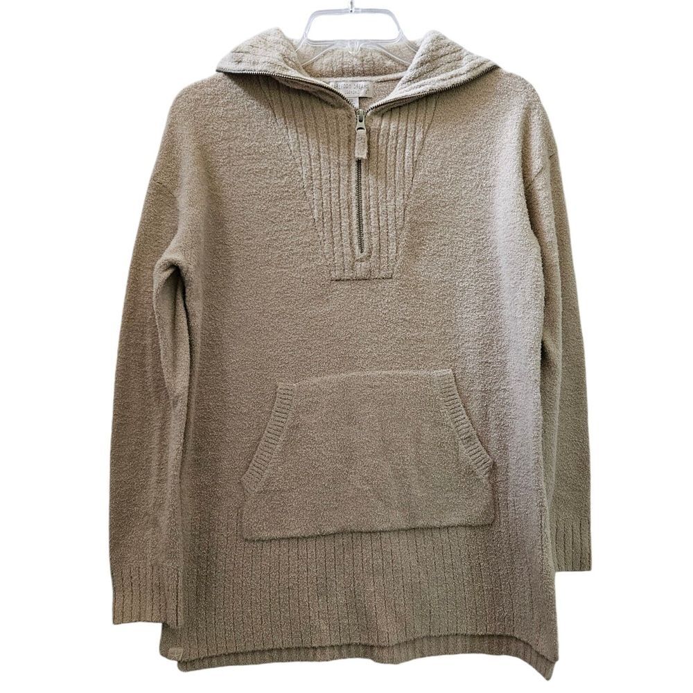Barefoot Dreams CozyChic Lite High Rib Half Zip‎ Tunic Biscotti Sweater Size XS